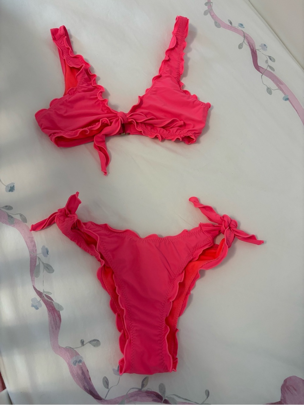 Altar’d State Hot Pink Ruffled Tie Bikini Set